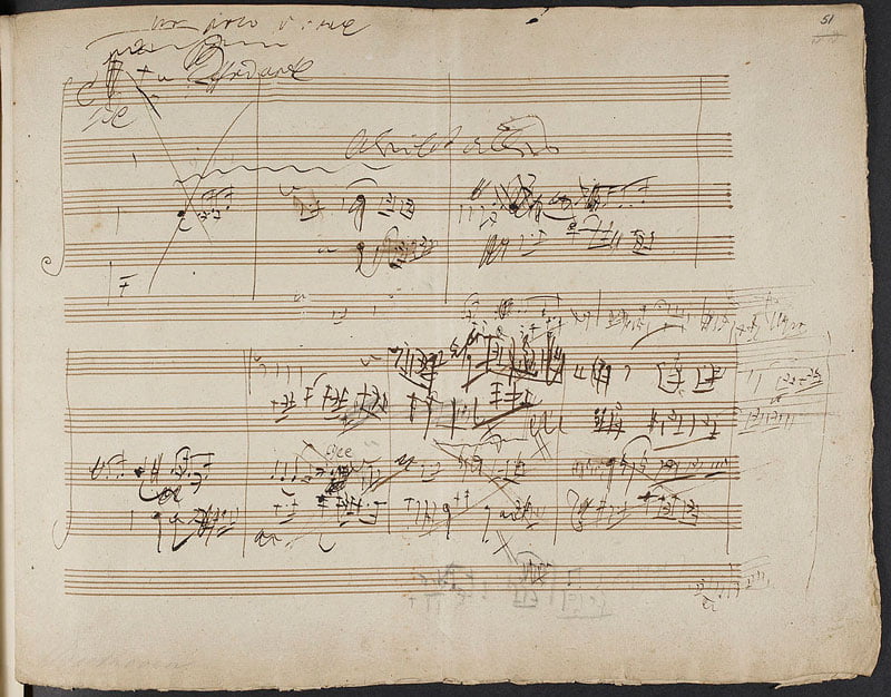 Ludwig van Beethoven - Sketches for the String Quartet Op. 131. (BL Add MS 38070 f. 51r), als gemeinfrei gekennzeichnet, Details auf Wikimedia Commons